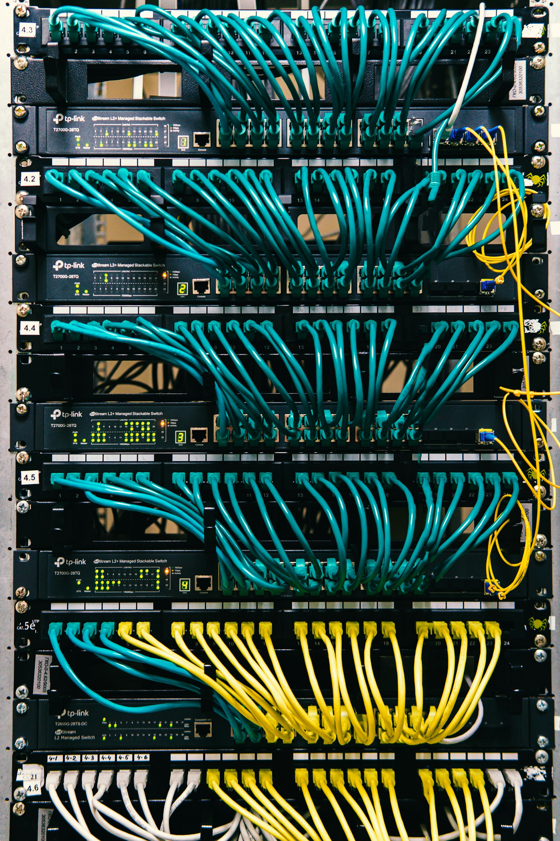 Network switches and cabling in an internet provider rack